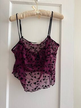 Victoria's Secret Plum Floral Mesh Cami with Black Embroidery